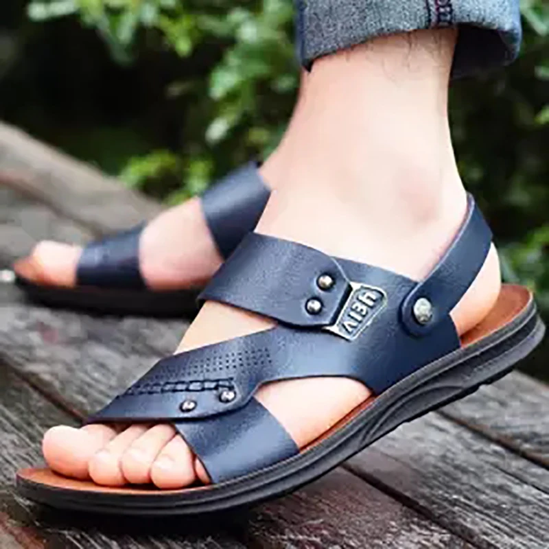 2019 Fashion Men Sandals Leather Summer Flat Casual Shoes Sandalias Hombre Beach Slippers | Обувь