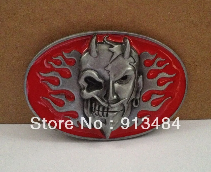 

Skull belt buckle with flame with pewter finish JF-B171 brand new condition,free shipping