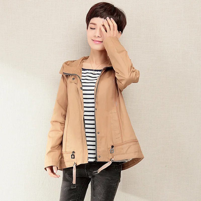 2016 New Style Women's thin coat hooded cotton jacket short design fashion outerwear mother's showing young jackets 5XL khaki |