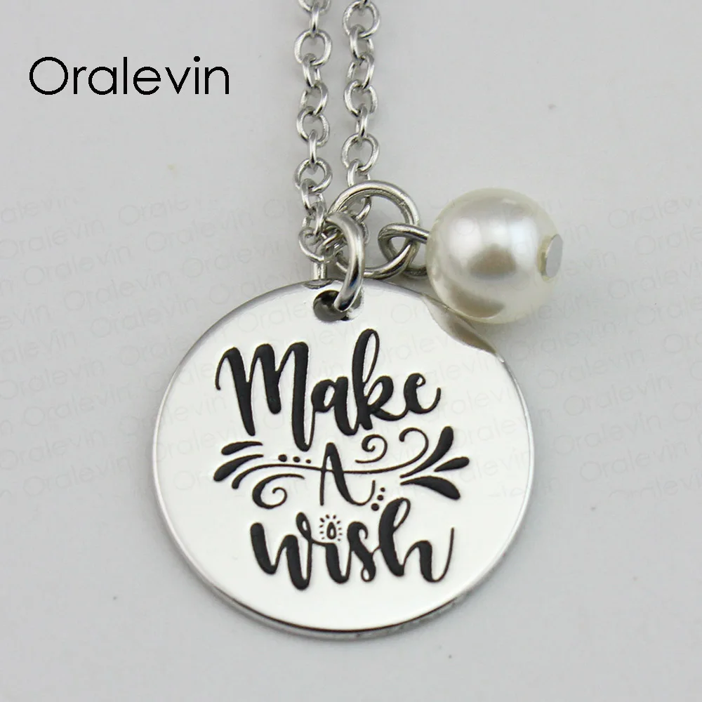 

MAKE A WISH Inspirational Hand Stamped Custom Necklace Gift Jewelry,10Pcs/Lot, #LN644