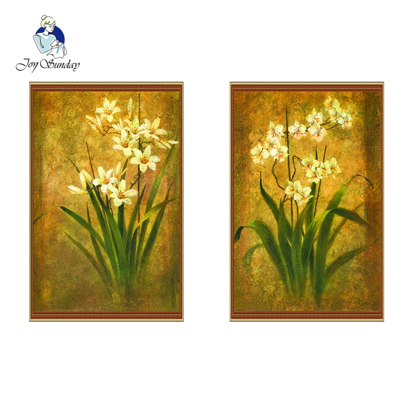 JOY SUNDAY DIY DMC 11CT 14CT вышивка крестом желтый фон Зеленый лист цветок украшение для