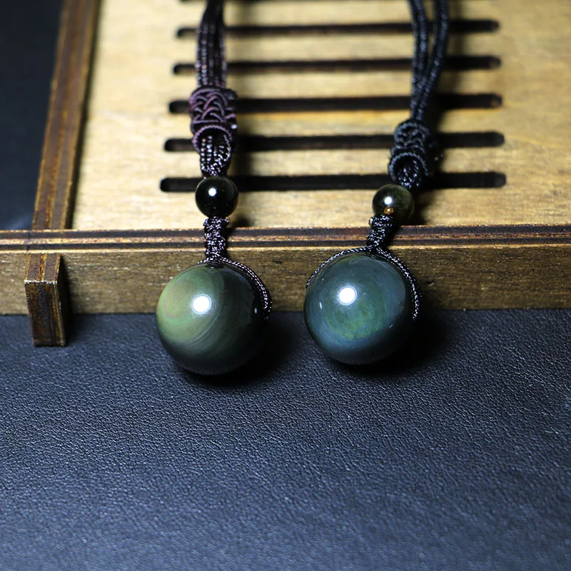 16 мм Радужный натуральный черный обсидиан Браслеты Браслет 18 Ручная красная