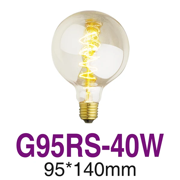G95RS-40W-E27 Ретро лампы Эдисона ST64 G95 ST48 T10 T185 T300 T45 E27 E14 220V лампы накаливания 25 Вт 40 Вт 60 Вт накаливания Винтаж светильник теплый белый - Цвет: G95RS-40W-E27