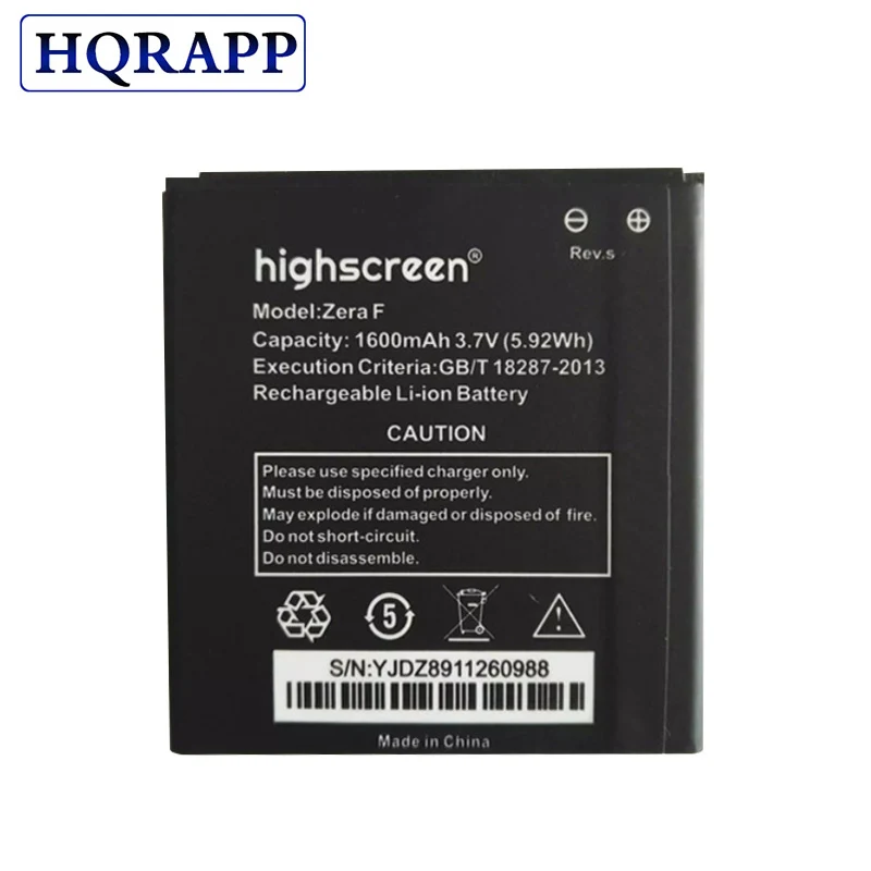1 шт. Новинка Высокое качество длина Zera F Rev. S(58x54 мм) для highscreen Zera F Rev. s батарея телефона