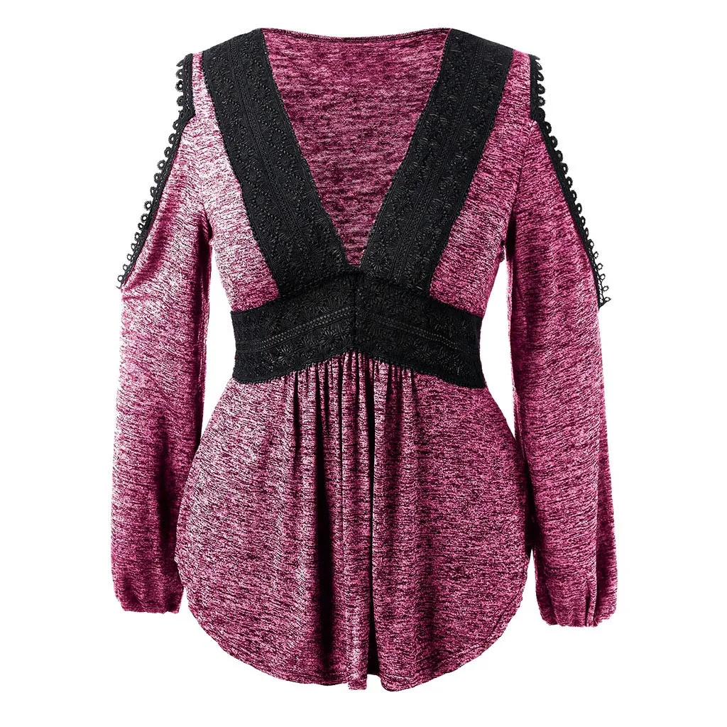 Camiseta feminina Женская Кружевная футболка с v образным вырезом большие размеры