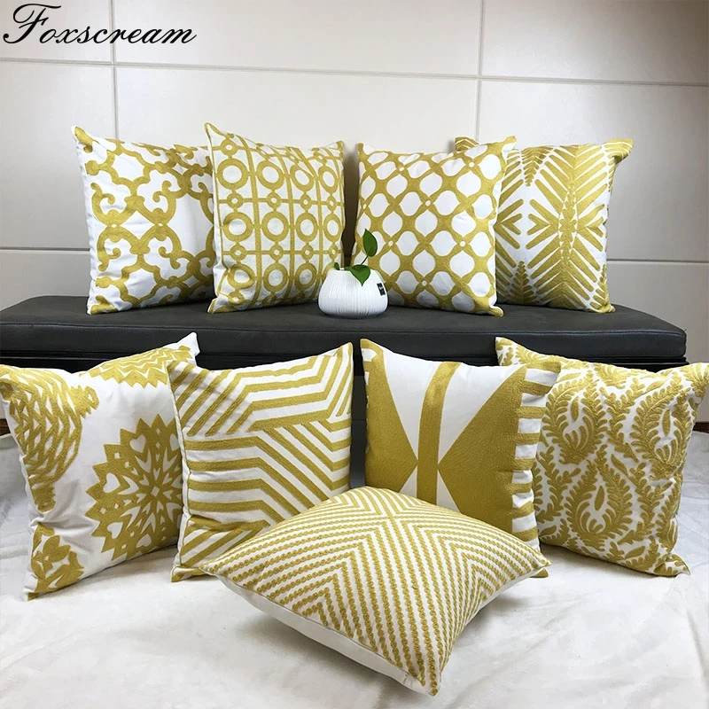 Домашний декор вышитая наволочка для подушки Желтый геометрический цветочный