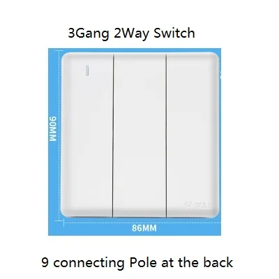 3gang 2way Настенный выключатель Bull, белая панель, 1 банда, 2 банды, 3 банды, 4 банды, 1Way, 2Way, 3Way, 4Way, настенный светильник, 3 отверстия, 5 отверстий, розетка - Цвет: 3gang 2way