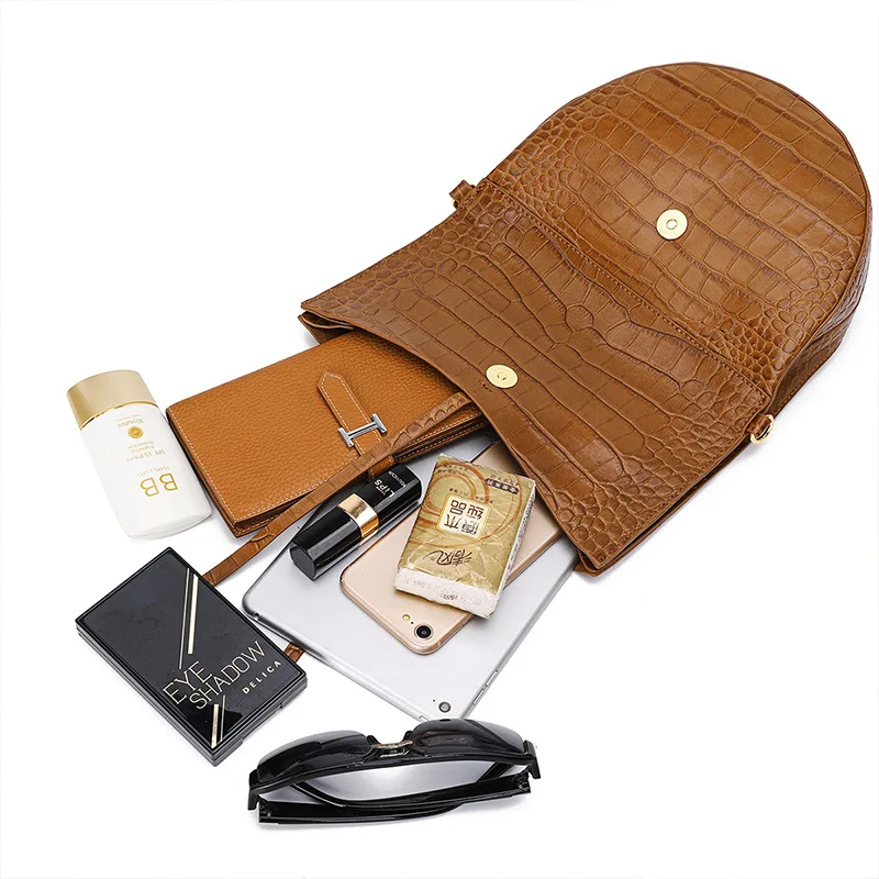 Женская модная сумка-мессенджер из натуральной кожи с крокодиловыми линиями |