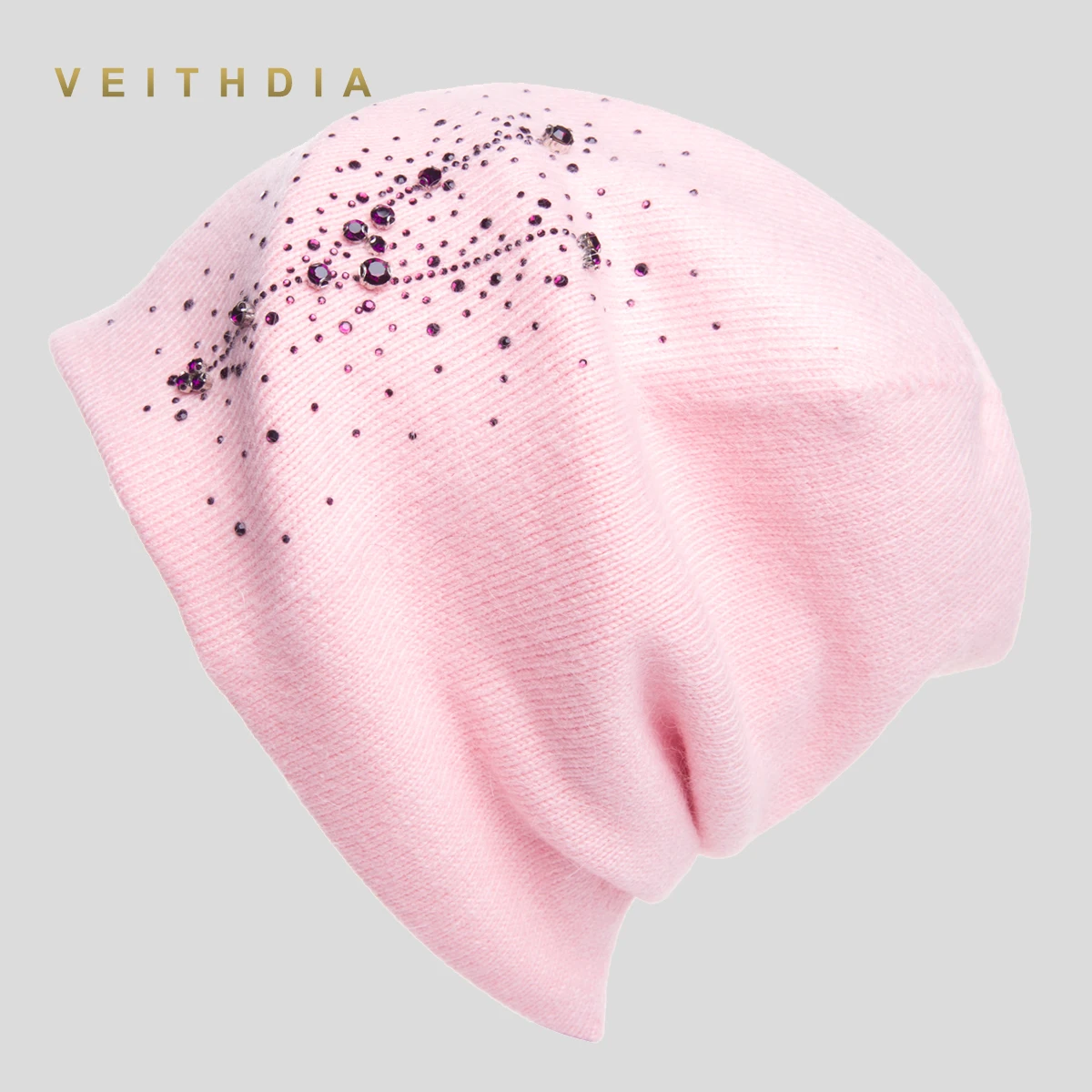 Женские кашемировые шапки VEITHDIA повседневные двухслойные вязаные с кристаллами