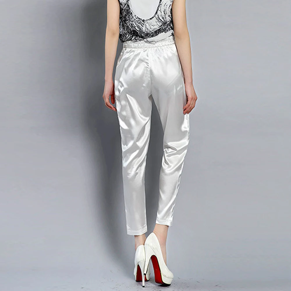 Размера плюс мягкие и удобные блестящие атласные шелковые брюки для женщин