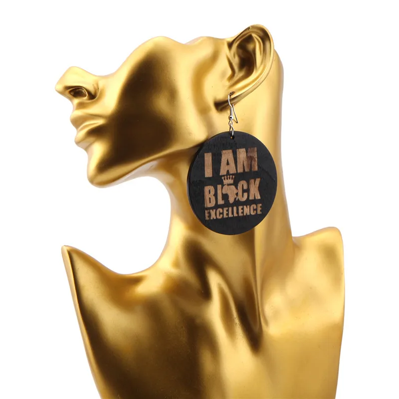 SANSHOOR Craved I AM BLACK EXCELLENCE деревянные серьги капли Afrocentric этнические художественные
