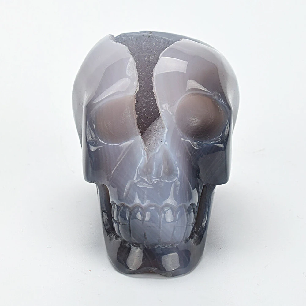DS натуральный агат геодовый кластер Череп ручная резка кварцевый кристалл