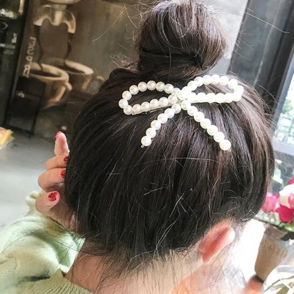 

1 pc Korea Fashion Imitiation Pearl Hair Clips for Women Girls Hollow Bowknot Shape Hairpin Hair Accessories drop shipping