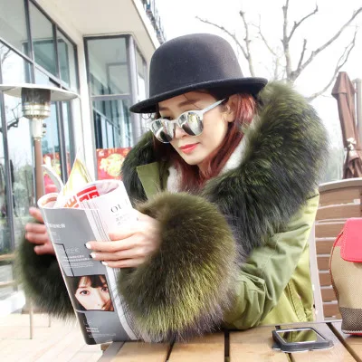 Женская куртка с капюшоном модная зимняя парка большим натуральным мехом енота и