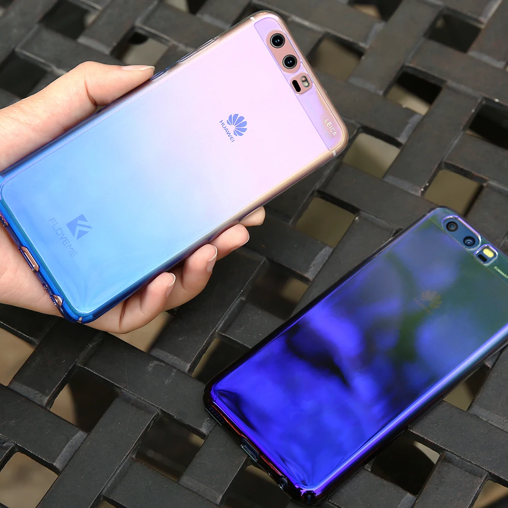 Floveme для Huawei P10 случае Роскошные градиент Аврора Blue Ray Жесткий PC Пластик