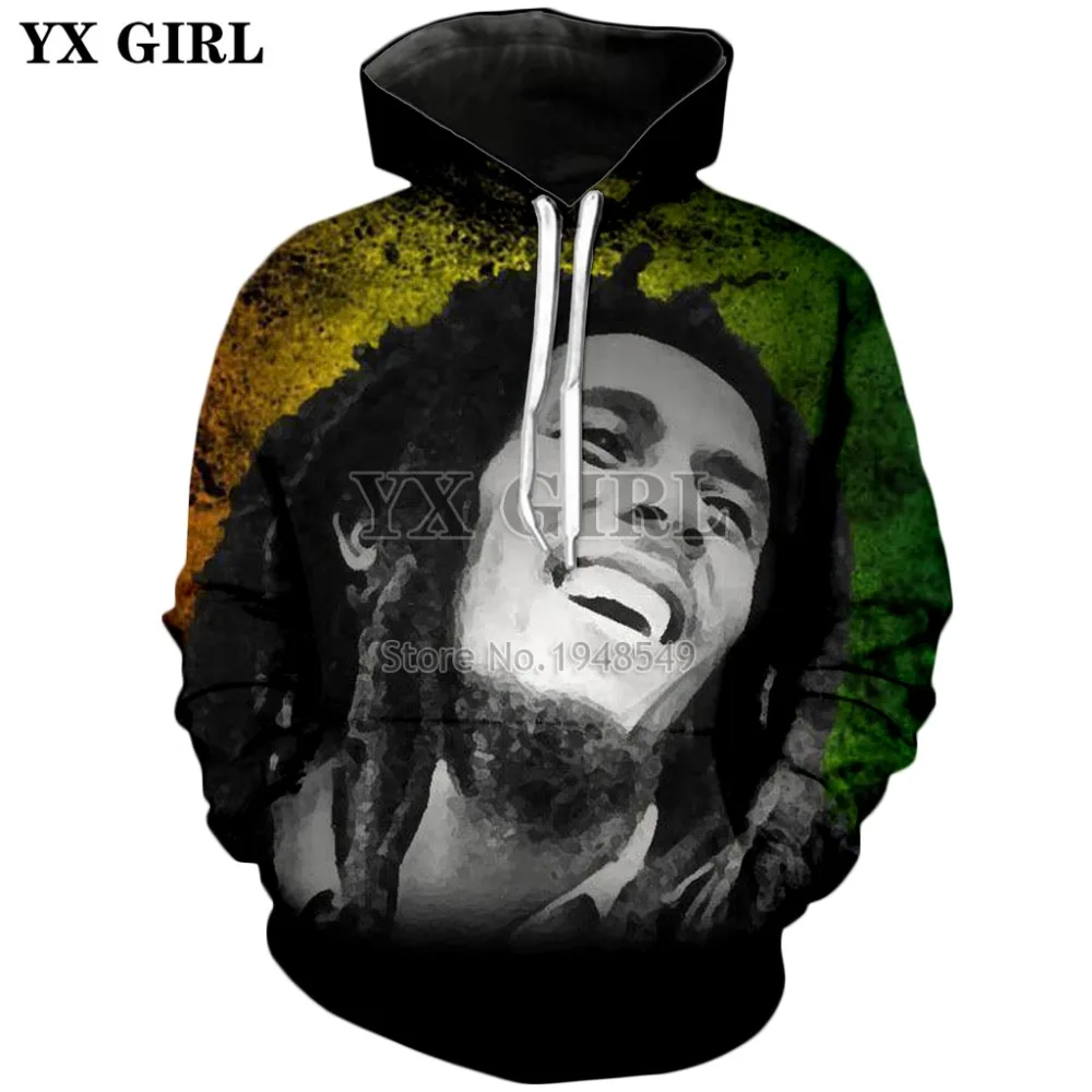 YX GIRL Drop shipping 2018 New Fashion Hip hop style Hoodie Reggae Bob Marley Print 3d Men's Women's Casual Hooded sweatshirt |