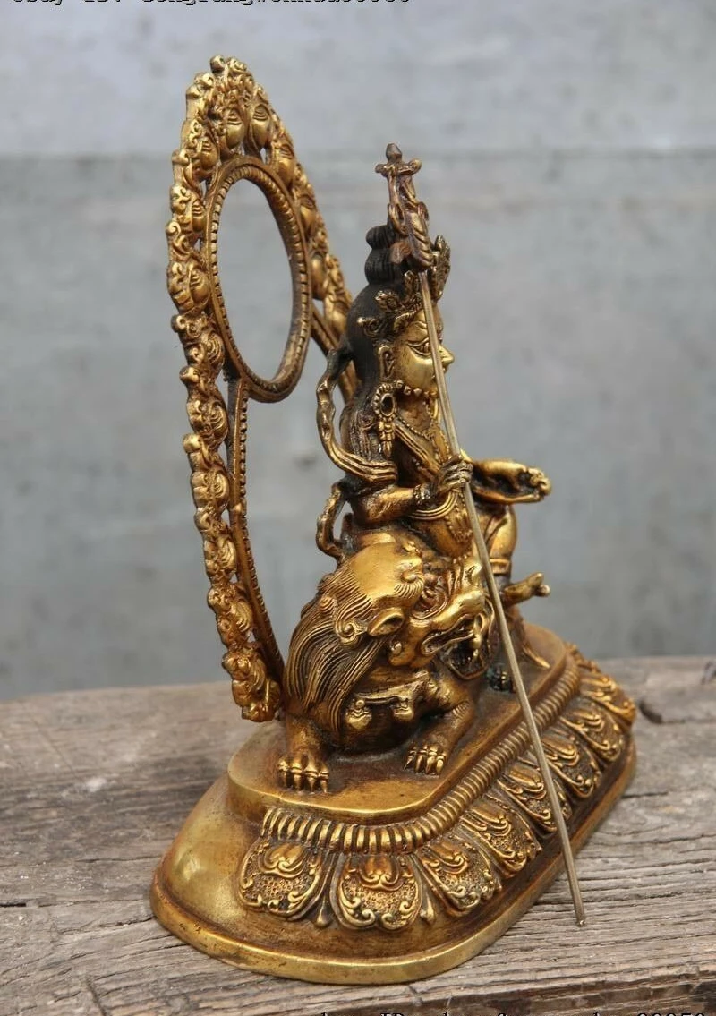 Тибетский буддизм бронзовый Фу Собака Лев Бог богатства Jambhala Vaishravana Будда|Статуи