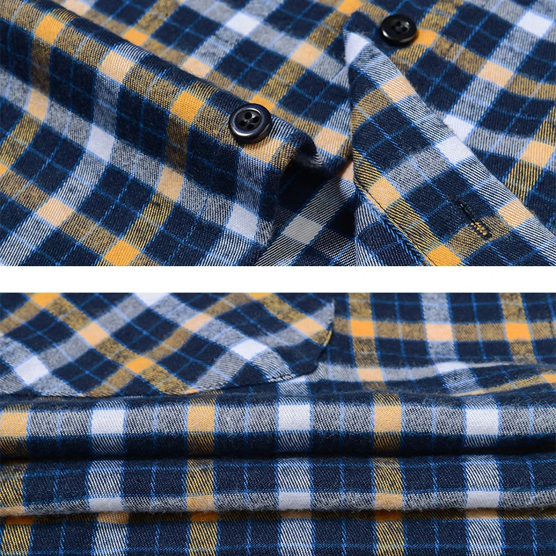 

2018 Spring Autumn 2 Chest Pocket Men's Plaid Flannel Shirt Long Sleeve Regular Fit Men's Plaid Casual Shirt Men Clothes 2018