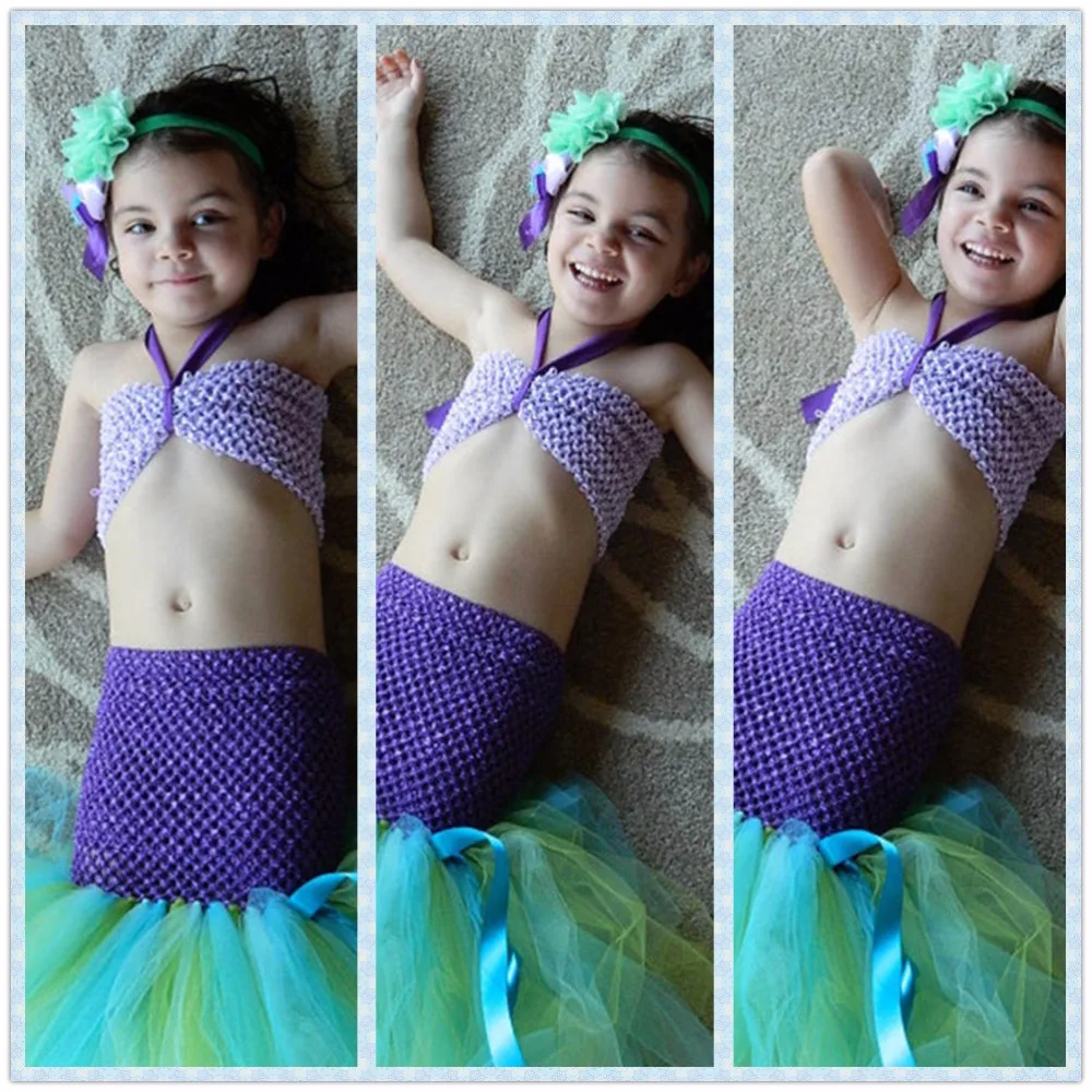 Mermaid Girls Tutu Dress Princess Ariel Kids Tulle with Flower Headband Costume Under the Sea Birthday Photo Prop | Детская одежда и