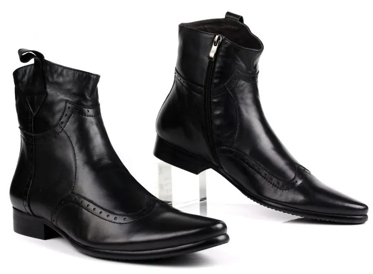Модные черные/коричневые ботинки в байкерском стиле с острым носком; мужские ковбойские ботинки; ботинки из натуральной кожи; мужские Ботильоны; EUR45