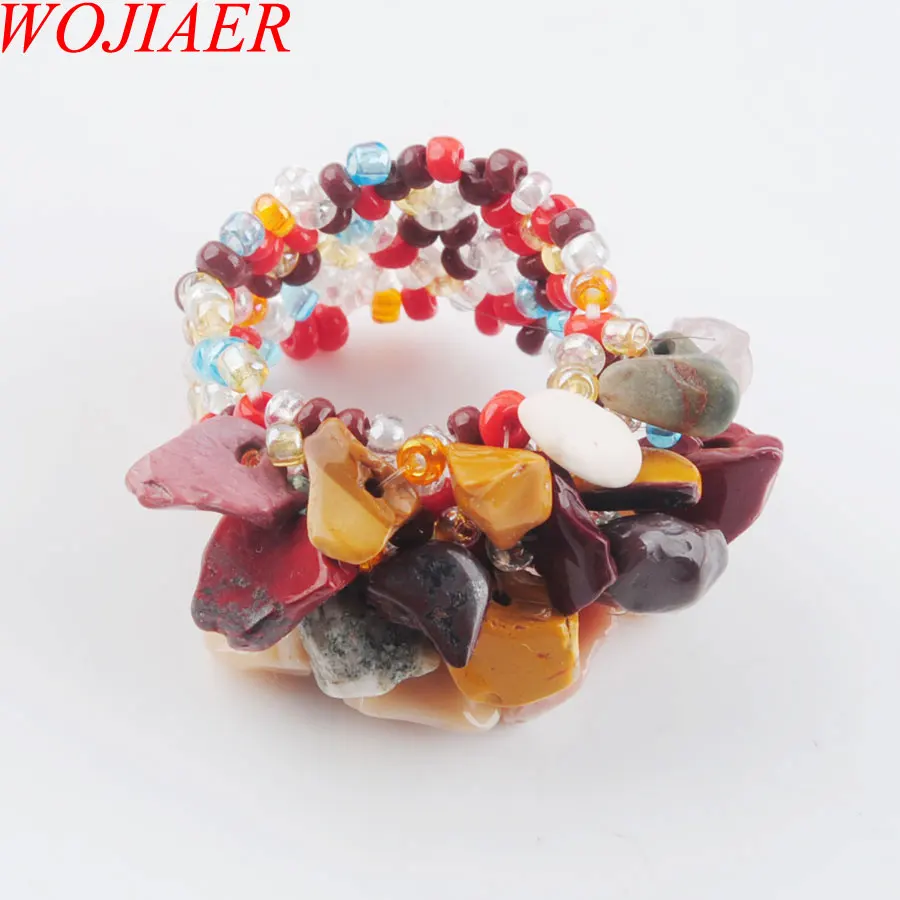 Mookaite Jasper WOJIAER натуральное кольцо с драгоценным камнем для леди лабрадоирт стрейч Австрийские кольца ювелирные изделия PBJ301 - Цвет основного камня: Mookaite Jasper
