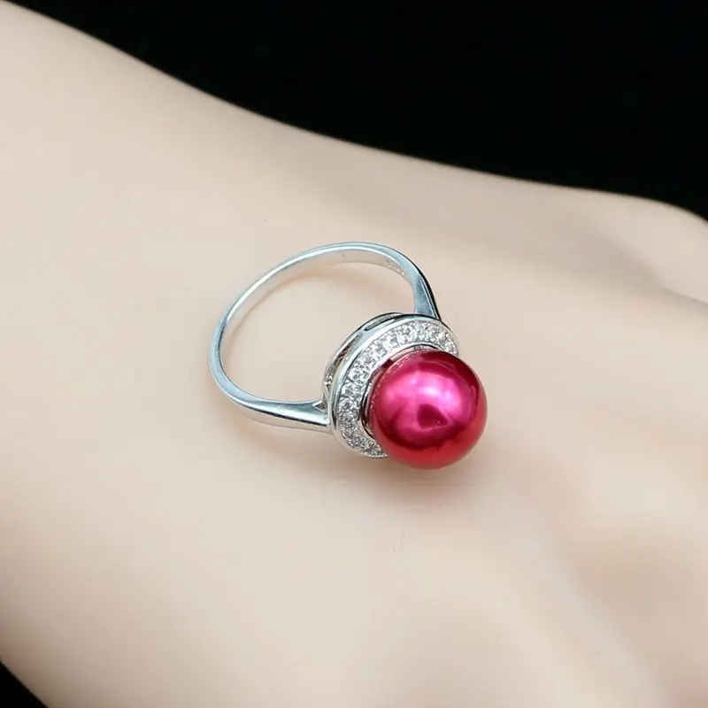 925 пробы серебряное кольцо красный жемчуг бобы белый кубический цирконий