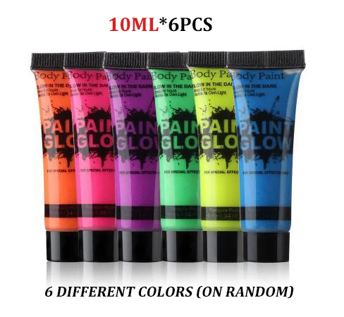 10mlx6pcs 6 цветов неоновая Люминесцентная УФ тела Краски 6 шт./компл. уход за кожей лица Краски ing светящийся акриловый Краски s Art для Хэллоуина для рождественской вечеринки Make Up - Цвет: 10mlx6pcs