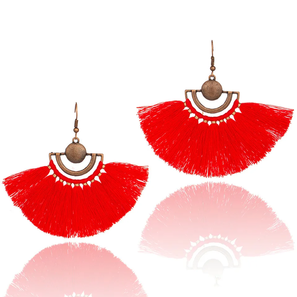 Red Античная Boho богемное длинные висячие серьги с кисточками Для женщин женский в этническом стиле Обручение серьги висячие украшения Аксессуары - Окраска металла: Red