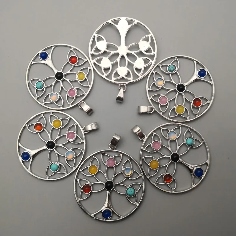 Модные круглые подвески и ожерелья из сплава натурального камня для