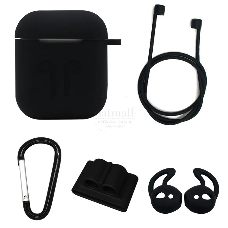 Black Силиконовый чехол для Apple AirPods Air Pods 1 2 i200 i100 TWS чехол для зарядки с защитой от потери ремешок для часов держатель для наушников - Цвет: Black