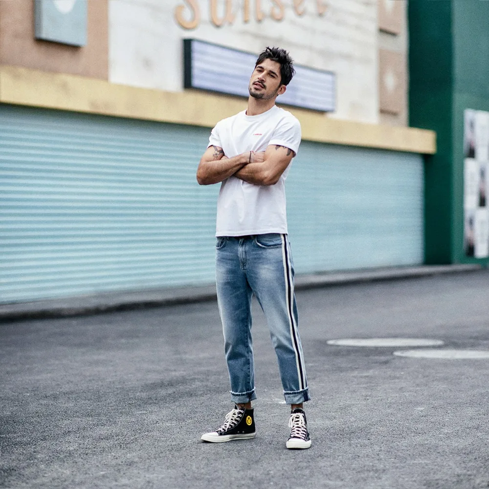 SIMWOOD 2019 джинсы мужские модные неоновые полосатые свободные джинсовые штаны