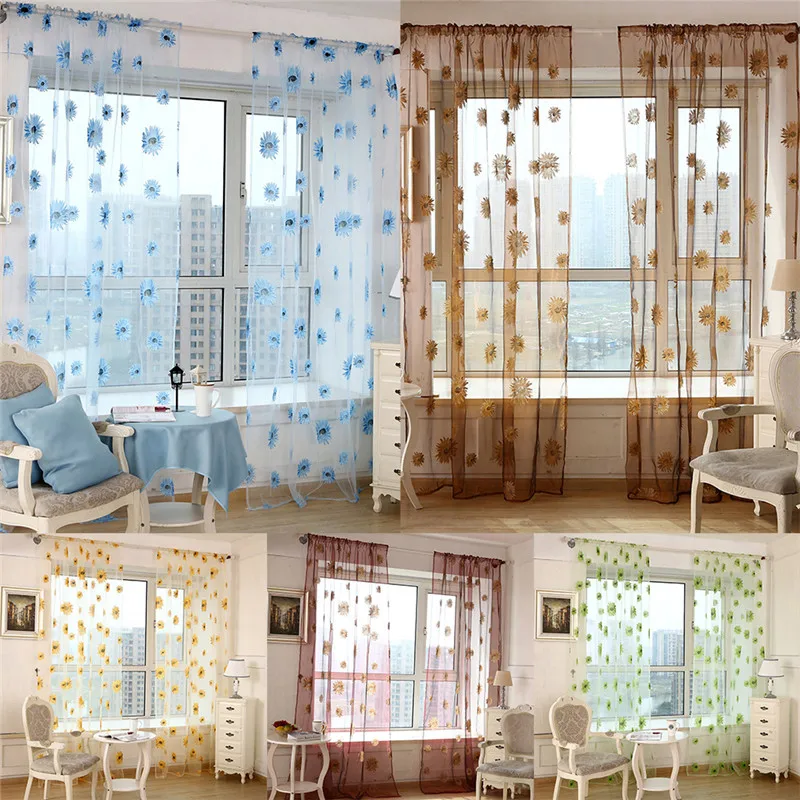 Занавески с подсолнухами 1 шт. тюлевые шторы для окна балкона готовые выгорание