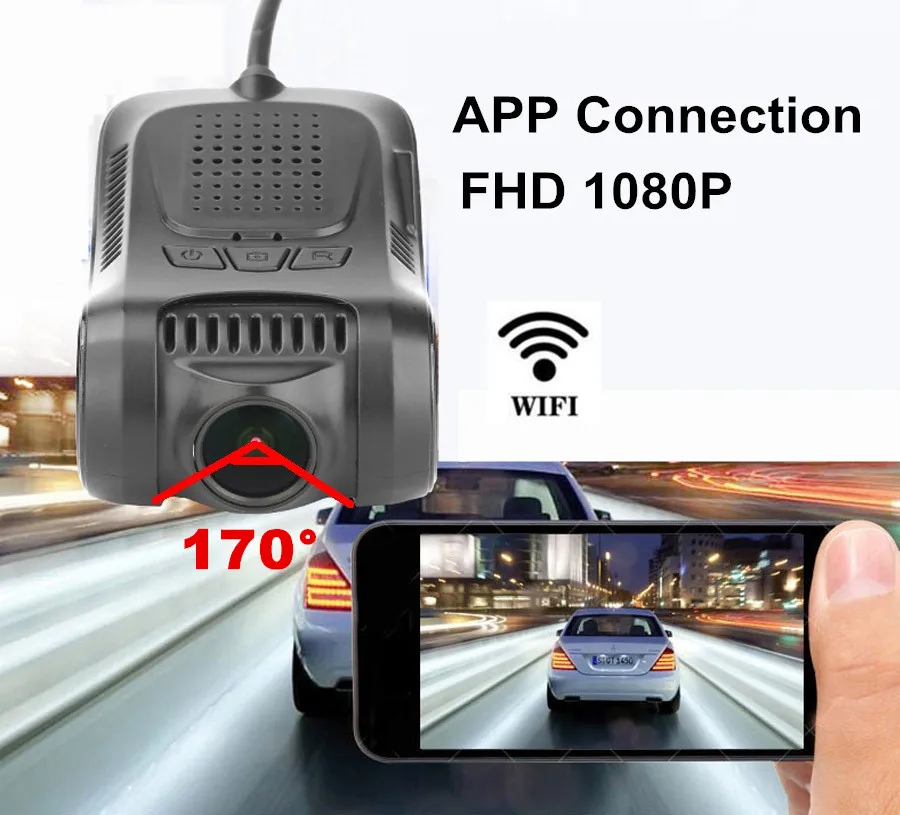 Небольшой автомобильный видеорегистратор 170 градусов Novatek 96655 Wi Fi ночное видение
