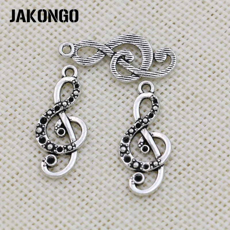 JAKONGO Antique Silver Plated Music Note Charms Pendant for Jewelry Making Bracelet Accessories DIY 28x12mm 20PCS/lot | Украшения и