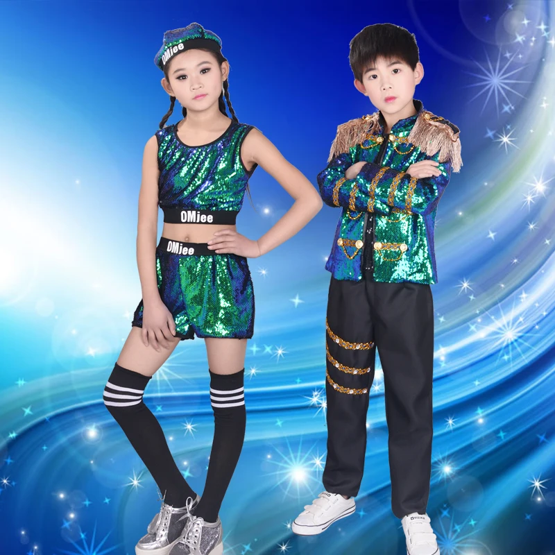 Новый детский Джазовый хип-хоп костюм для выступлений детская модель с блестками