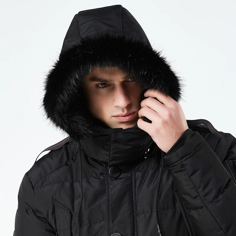 

Winter warm European American slim body long style thick new jacket cotton-padded hooded clothes men's dropshipping top coat