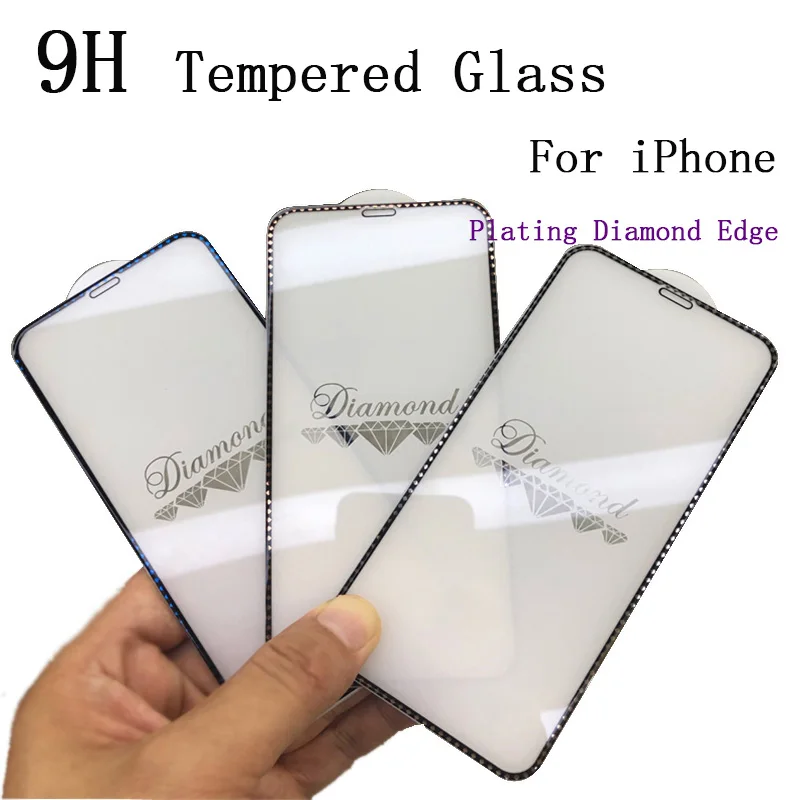 9H полное покрытие алмазный наконечник защитное закаленное стекло для iphone 6 7 6s 8 plus