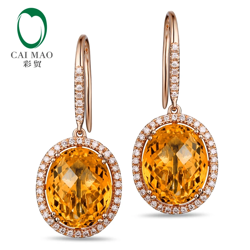 

Caimao Jewelry 14KT Yellow Gold 7x9mm Oval Cut 4.13ct Citrine & 0.32ct Diamond Engagement Earrings free shipping