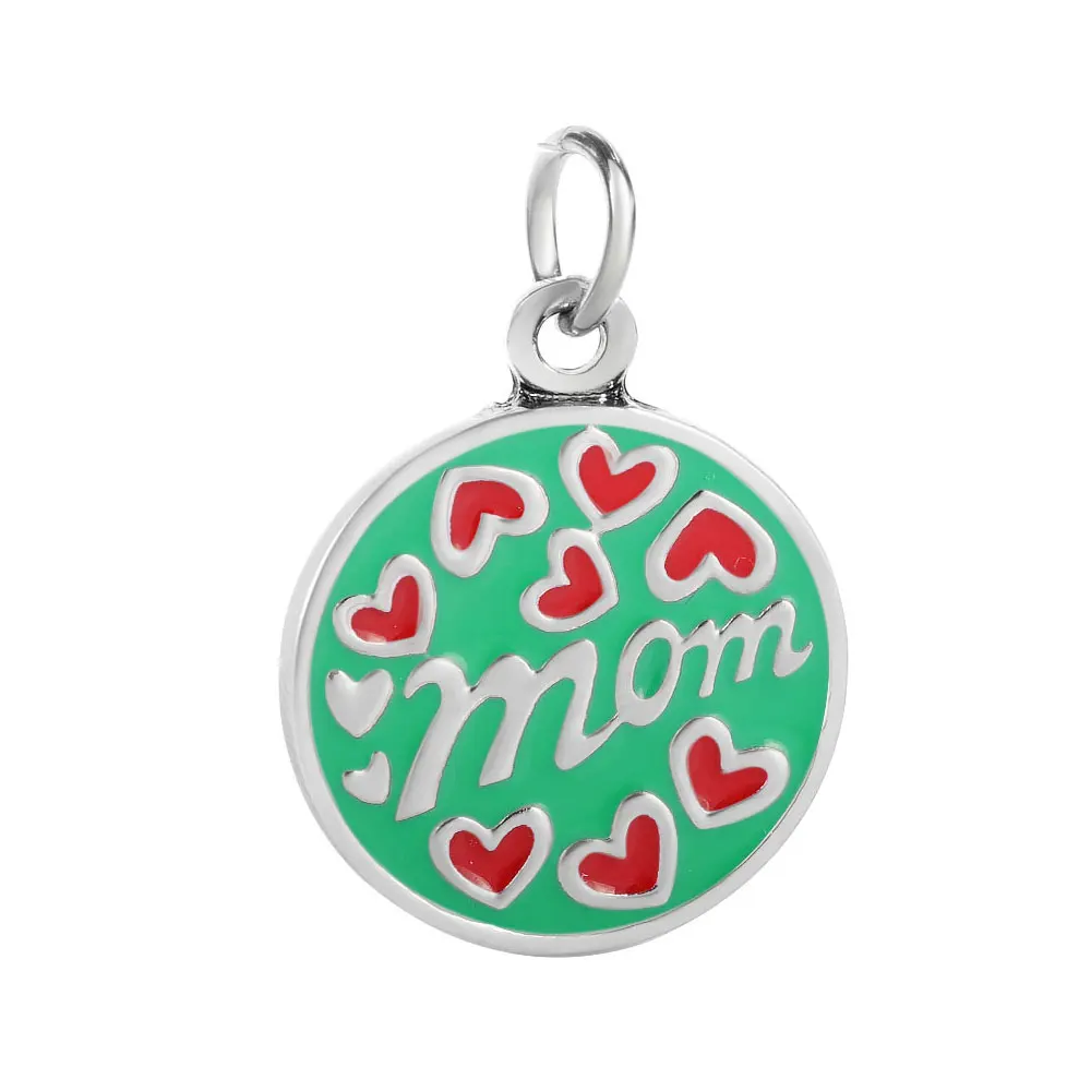 DIY модные ювелирные изделия Сплав Эмаль сердце мама круглый подвесной амулет для