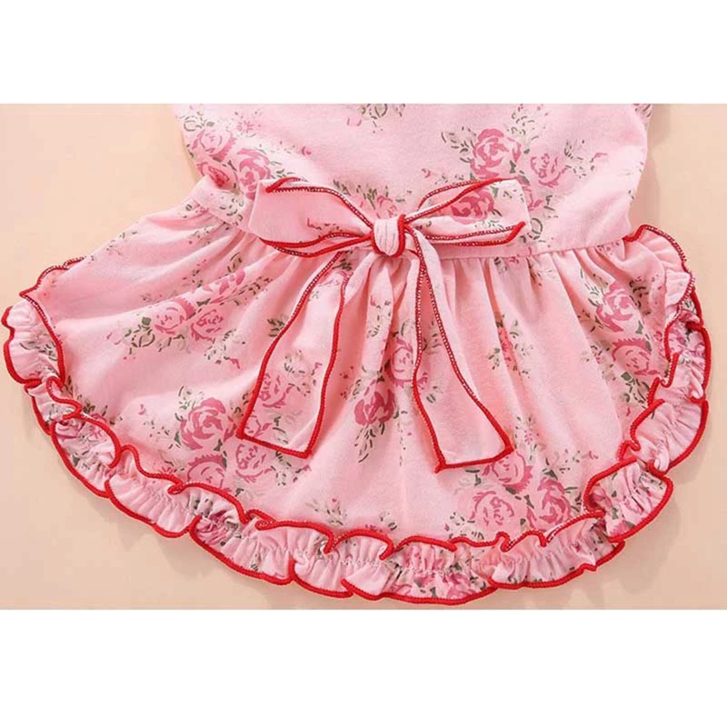 Летняя Милая гофрированная юбка без рукавов, платье-жилет для девочек, маленькая юбка с цветочным принтом и бантом, пальто, товары для домашних животных