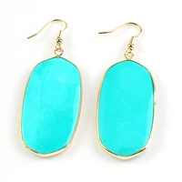 trendy beads elegant style light yellow gold color green turquoises ellipse drop earrings for women fashion jewelry