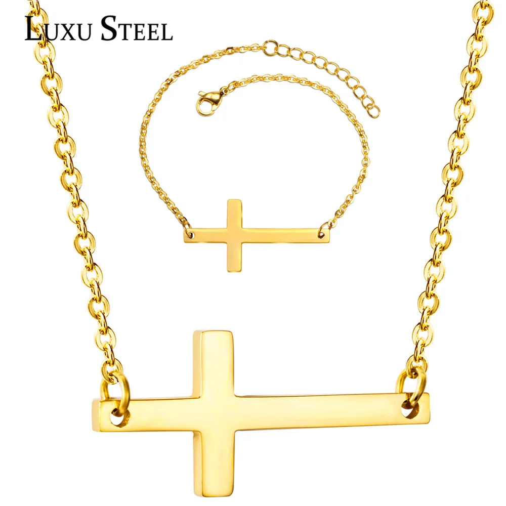 Комплект браслетов и ожерелий LUXUSTEEL колье из нержавеющей стали с крестом