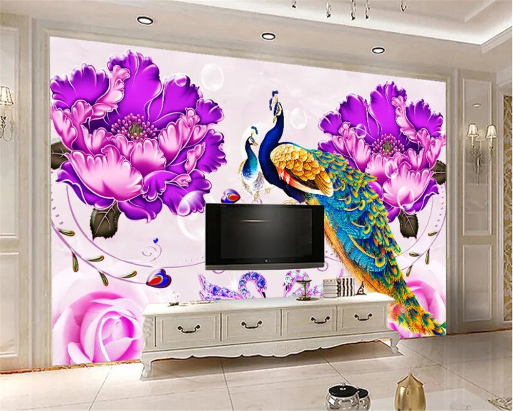 

Красивые 3d обои, трехмерные рельефные розы, павлин, лебедь, Ювелирное Украшение, фоновая стена, papel de parede behang