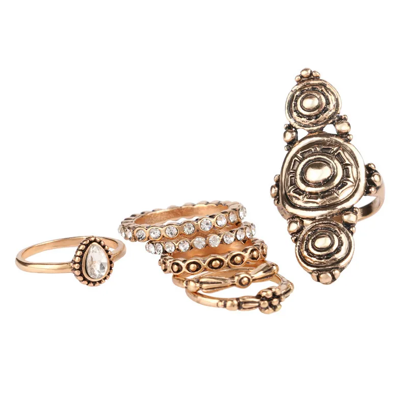 Винтажные кольца с цветами для женщин 7 шт./компл. золотистого цвета Бохо летние