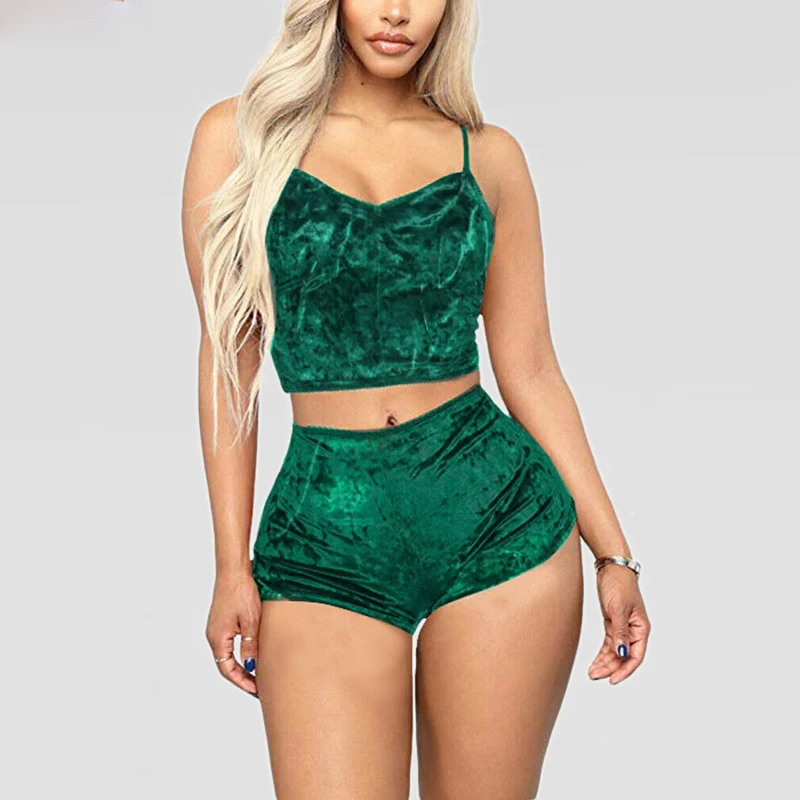 Женский бархатный пижамный комплект кружевной топ без рукавов Cami Bralette шорты