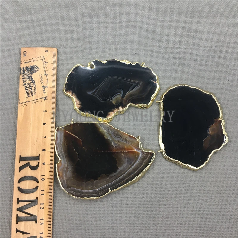 

MY0642 Free Form Agates Slab Slice Pendant,Onyx Flat Pendant With Gold Color Edge and Bail Necklace Jewelry Making Findings