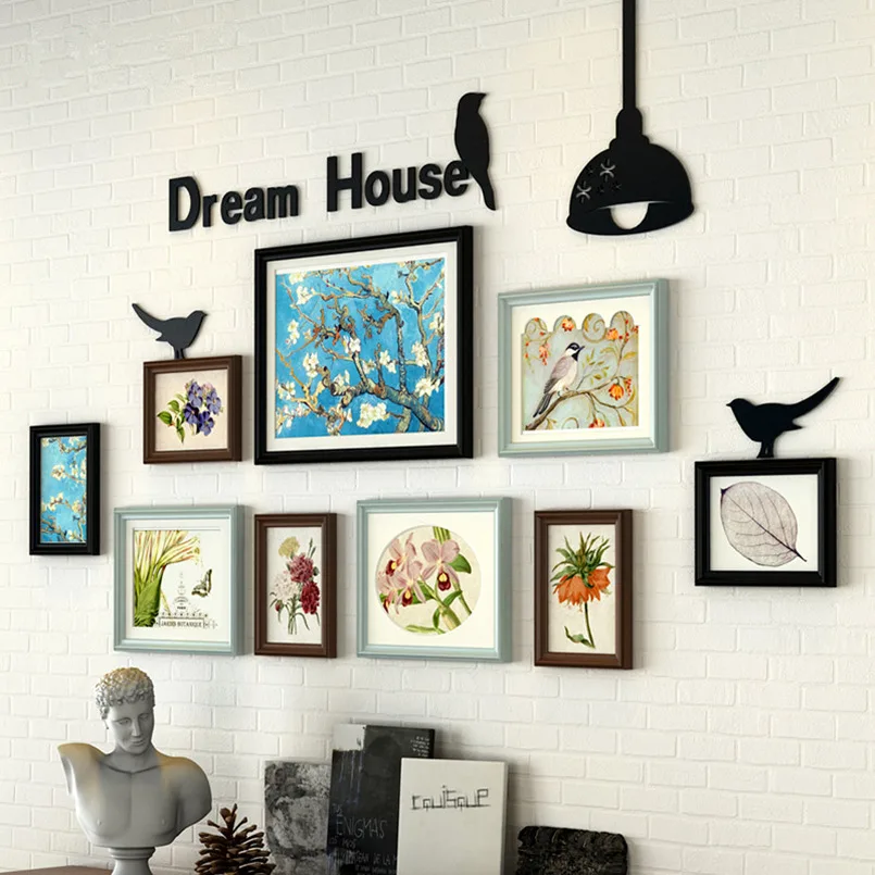 Фоторамка 9 шт./компл. с буквами птичьими лампами украшение творческое искусство