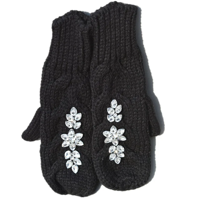 Russian Style New Women Hat Scarf Gloves 3pcs Set Warm Knitted Winter Wool Thicker With Crystal Rhinestone | Аксессуары для одежды