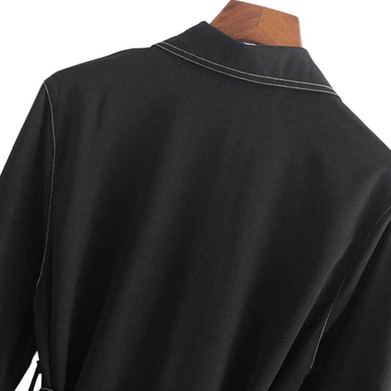 Осень Пояса Длинные рукава хлопчатобумажное платье для женщин Винтаж Кнопка