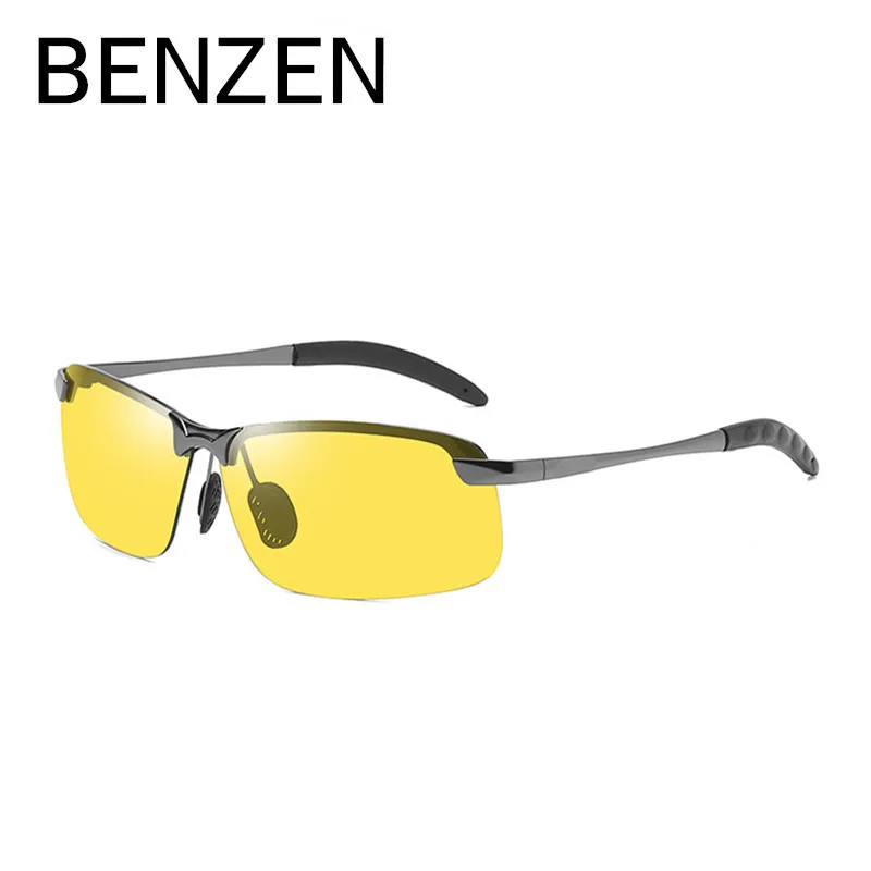 Black Yellow BENZEN, фотохромные солнцезащитные очки, мужские, поляризационные, Обесцвечивающие, солнцезащитные очки для мужчин, без оправы, квадратные, автомобильные солнцезащитные очки для вождения, оттенки - Цвет линз: Black Yellow